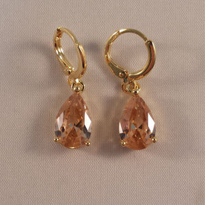 18K Yellow Gold Filled Morganite Pear Diamond Zircon Dangle Earrings 3ctw Gift